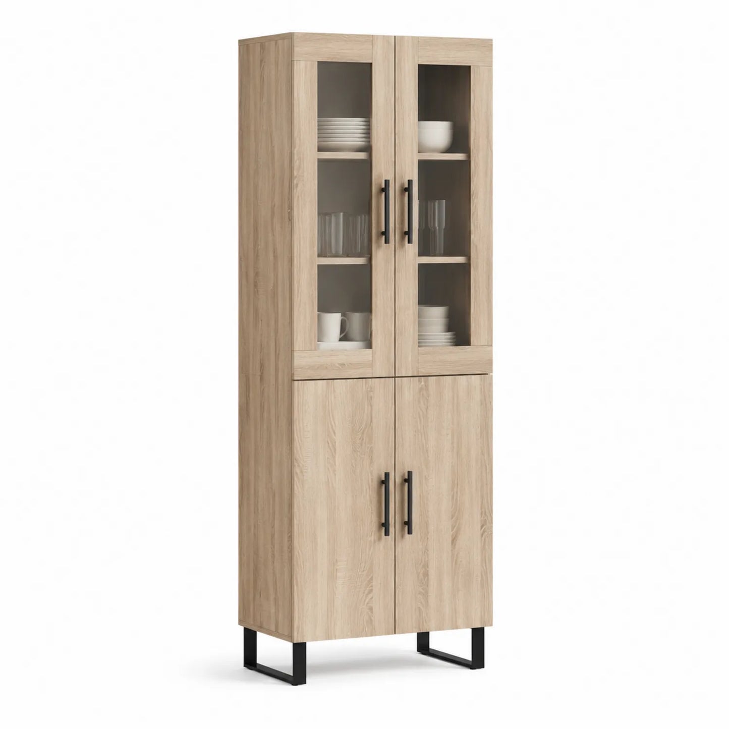 Vitrinenschrank aus Holz mit Glastür, 4 Türen, 180x60x35cm