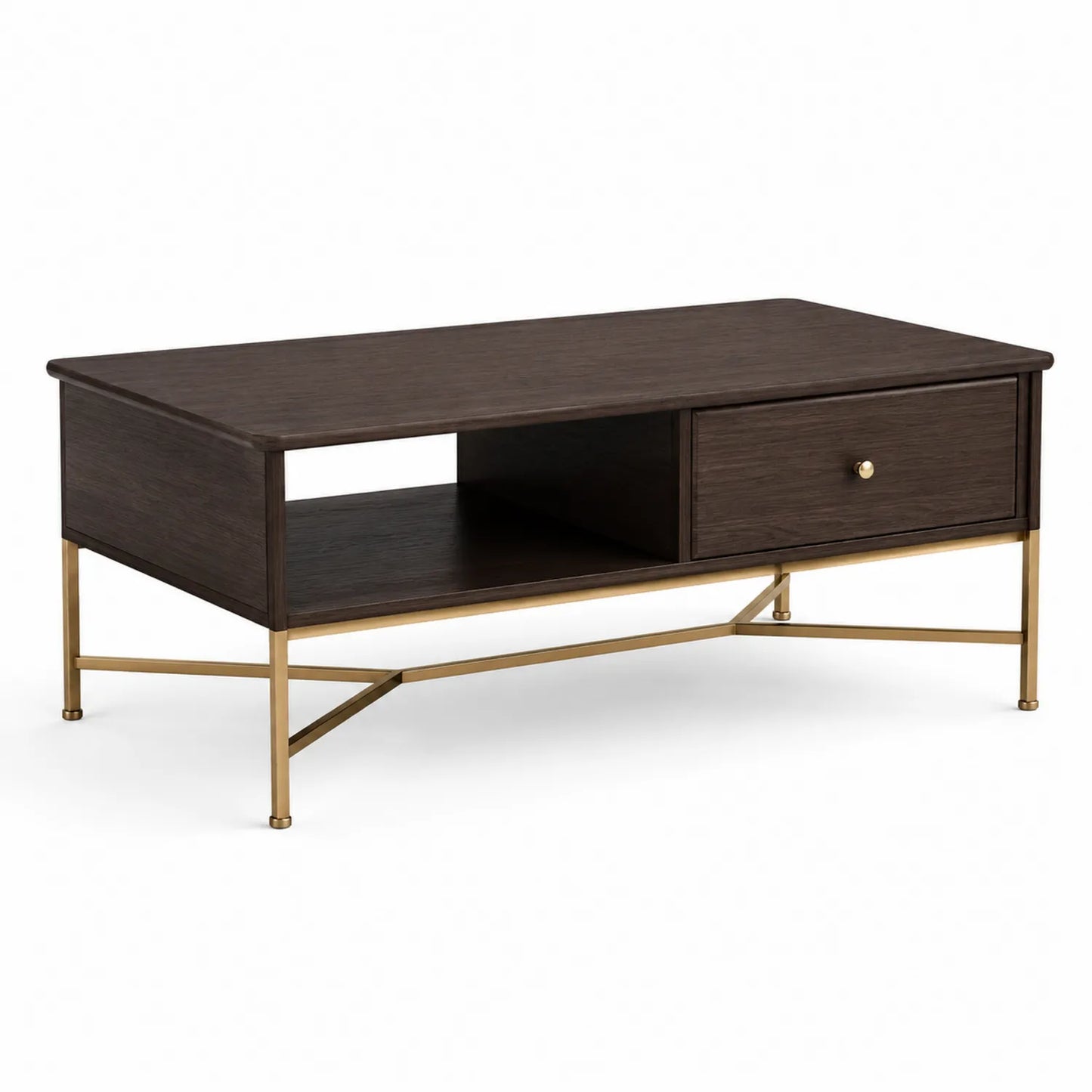 Holzfurnier Couchtisch mit Metallrahmen Braun/Gold