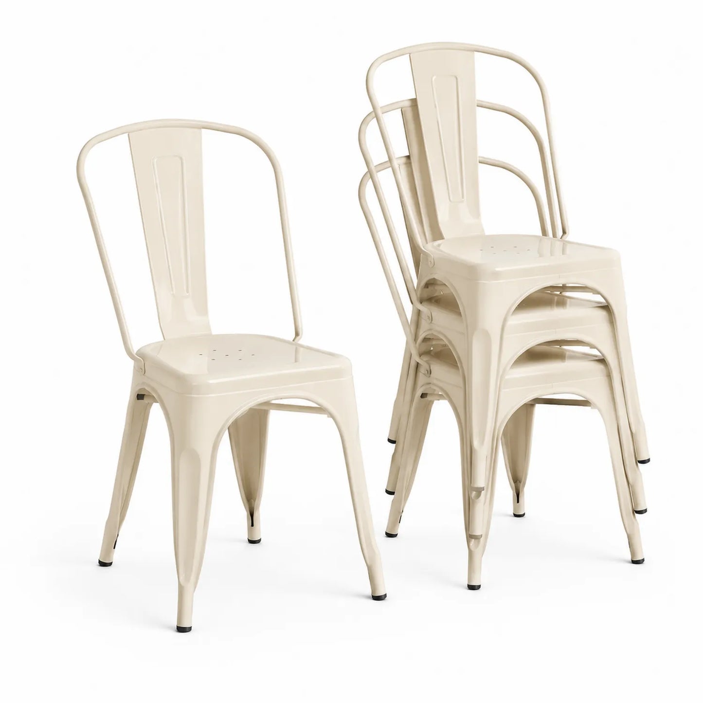Metall Esszimmerstuhl Set Beige stapelbar