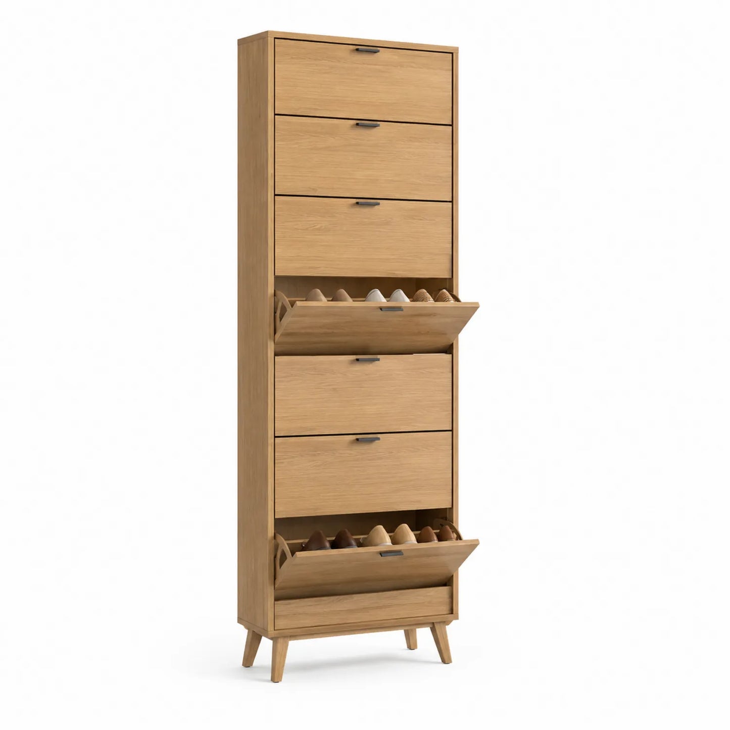 Schmaler Schuhschrank Holz mit 6 Klappen 180cm