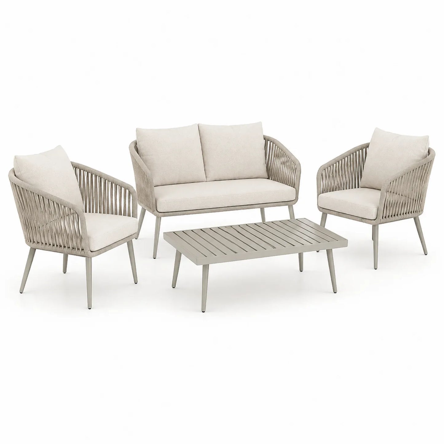 4-teiliges Gartensofa-Set Aluminium mit Polyesterpolster Beige