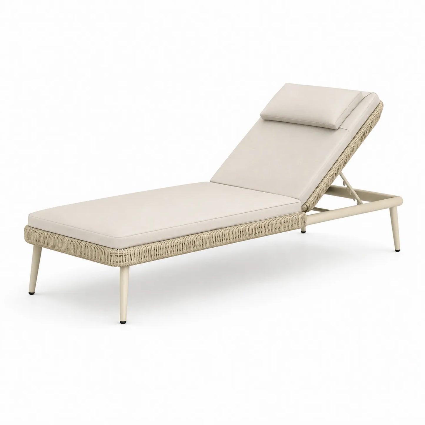 Aluminium Sonnenliege mit Polyrattan und Kissen Beige 200x65x35 cm
