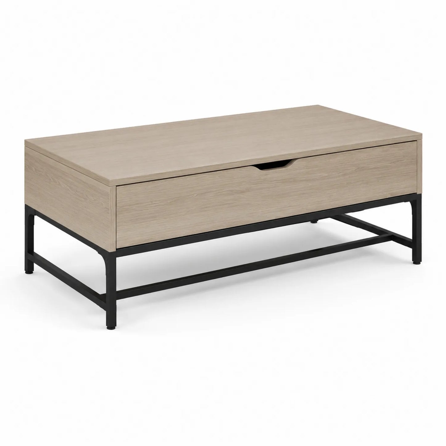 Rechteckiger Couchtisch mit Schublade Eichenfurnier Stahlrahmen 120x60x40 cm