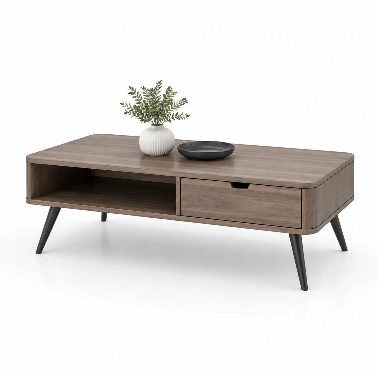 Holz Couchtisch mit Metallbeinen und Schublade 120x60x40 cm