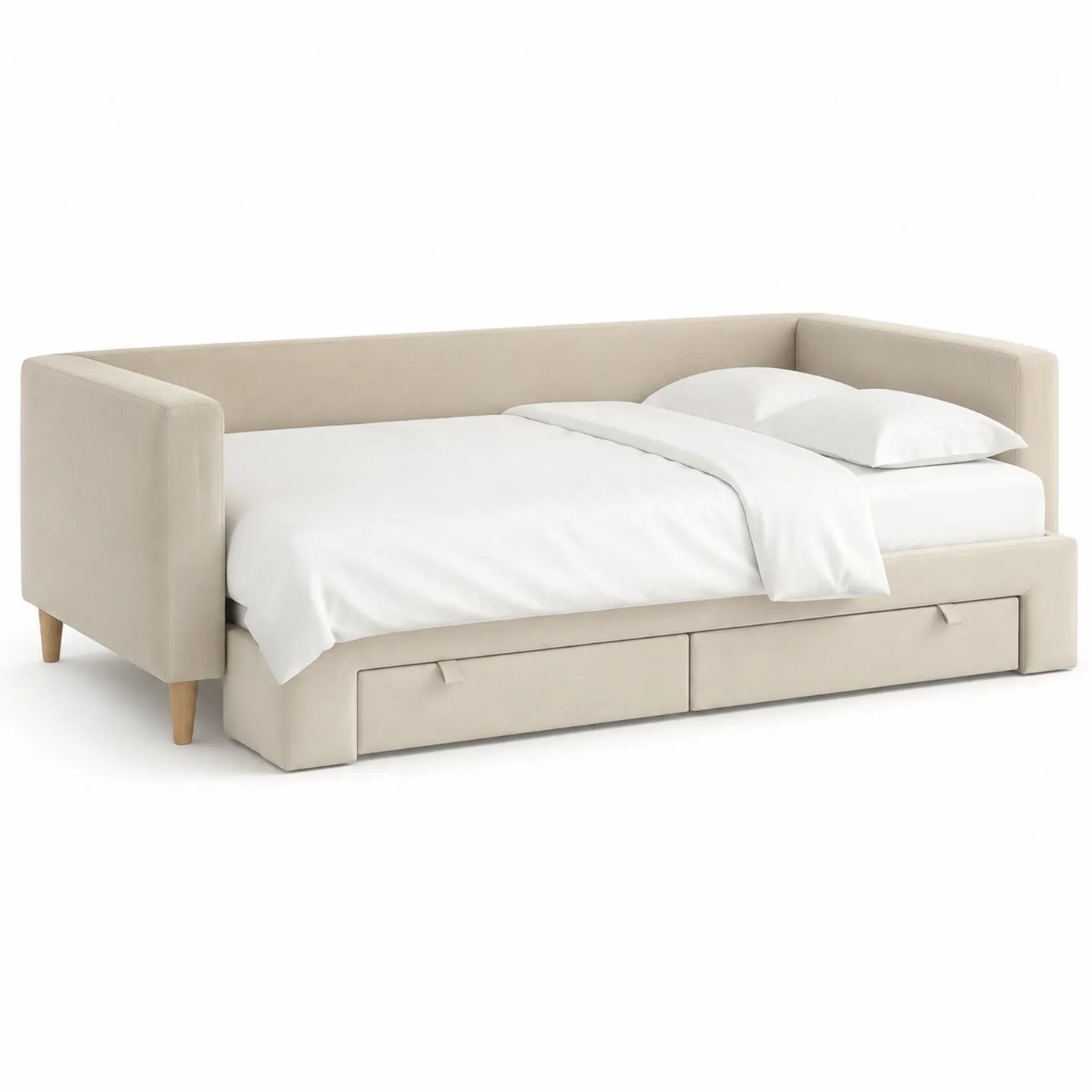 Holztagesbett mit Schubladen und Textilbezug Beige 200x90 cm
