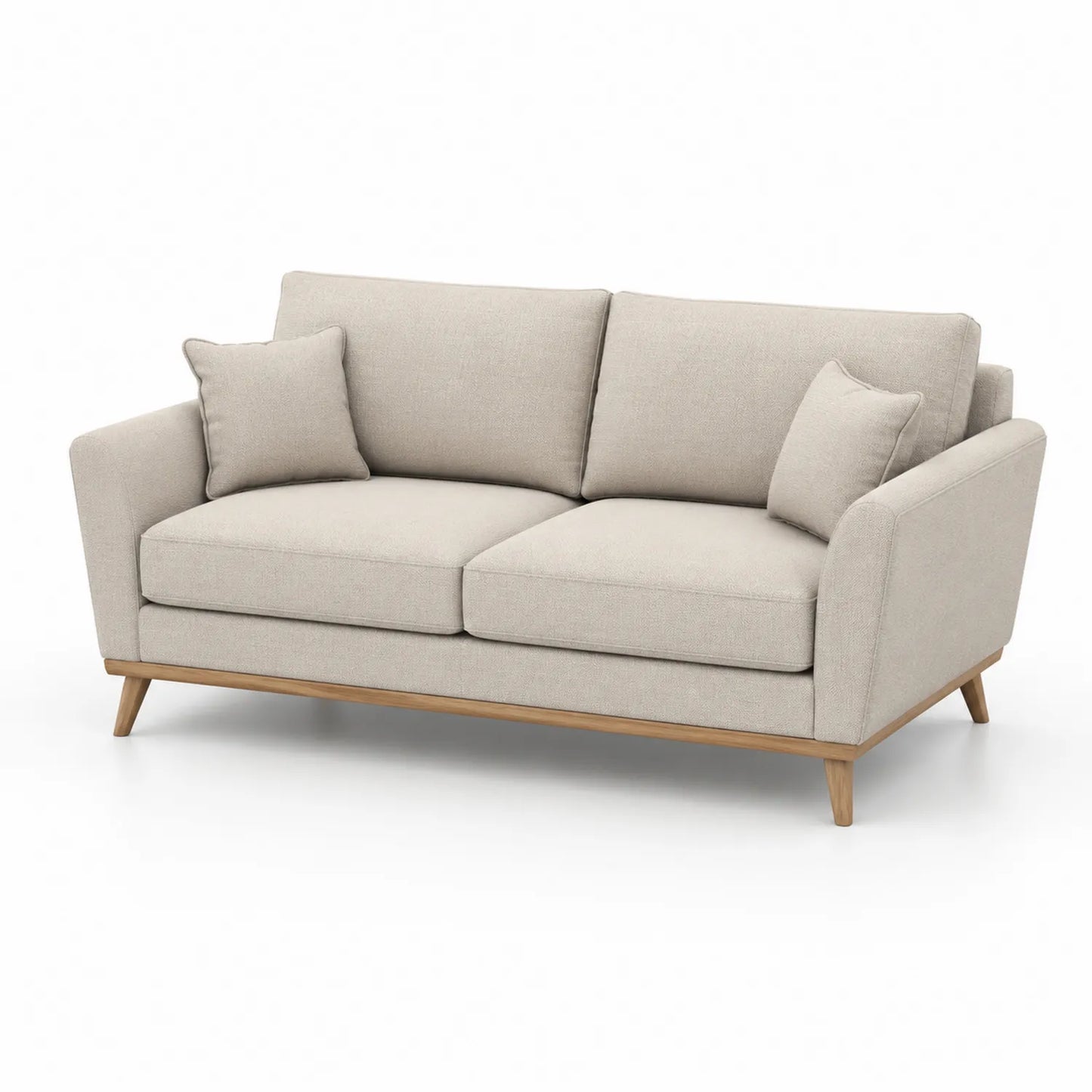 Zweisitzer Sofa Stoff Beige mit Eichenholzrahmen