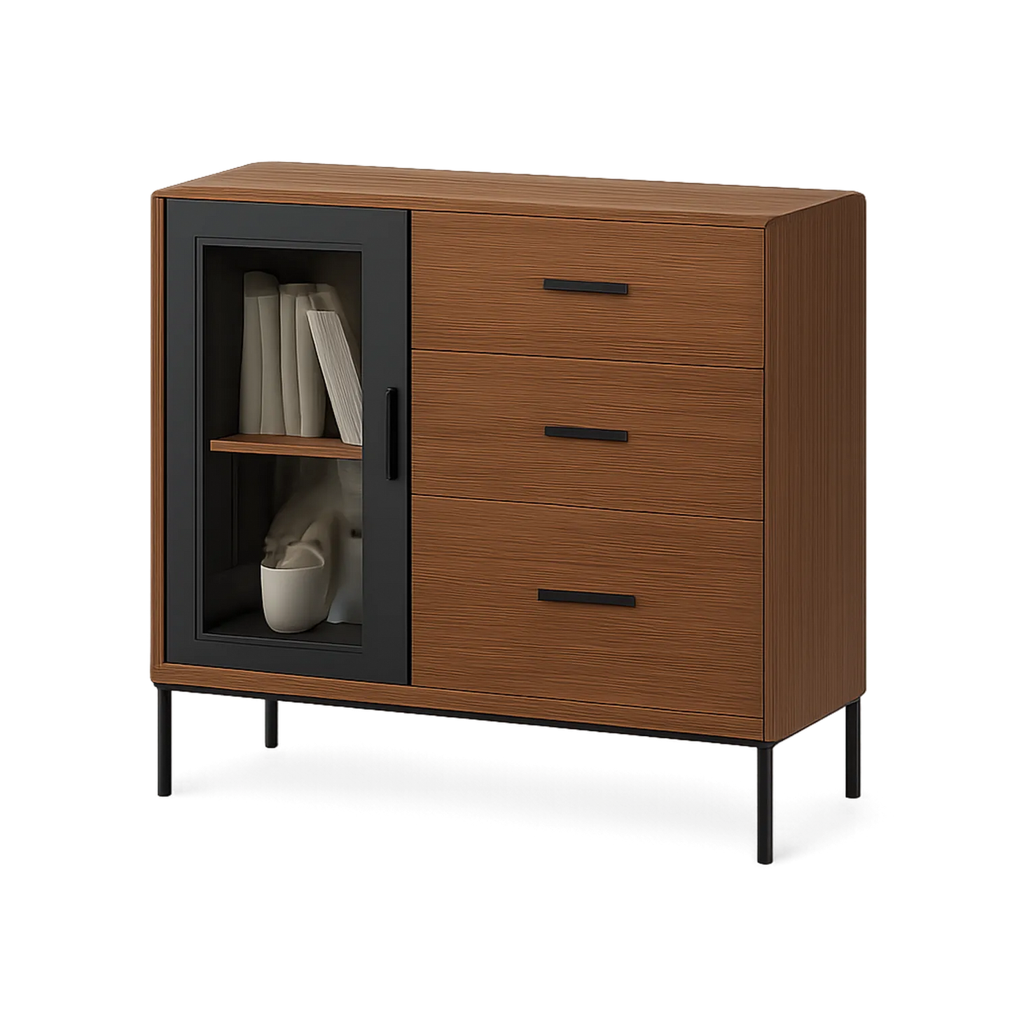 Holz Sideboard mit 3 Schubladen und Glastür
