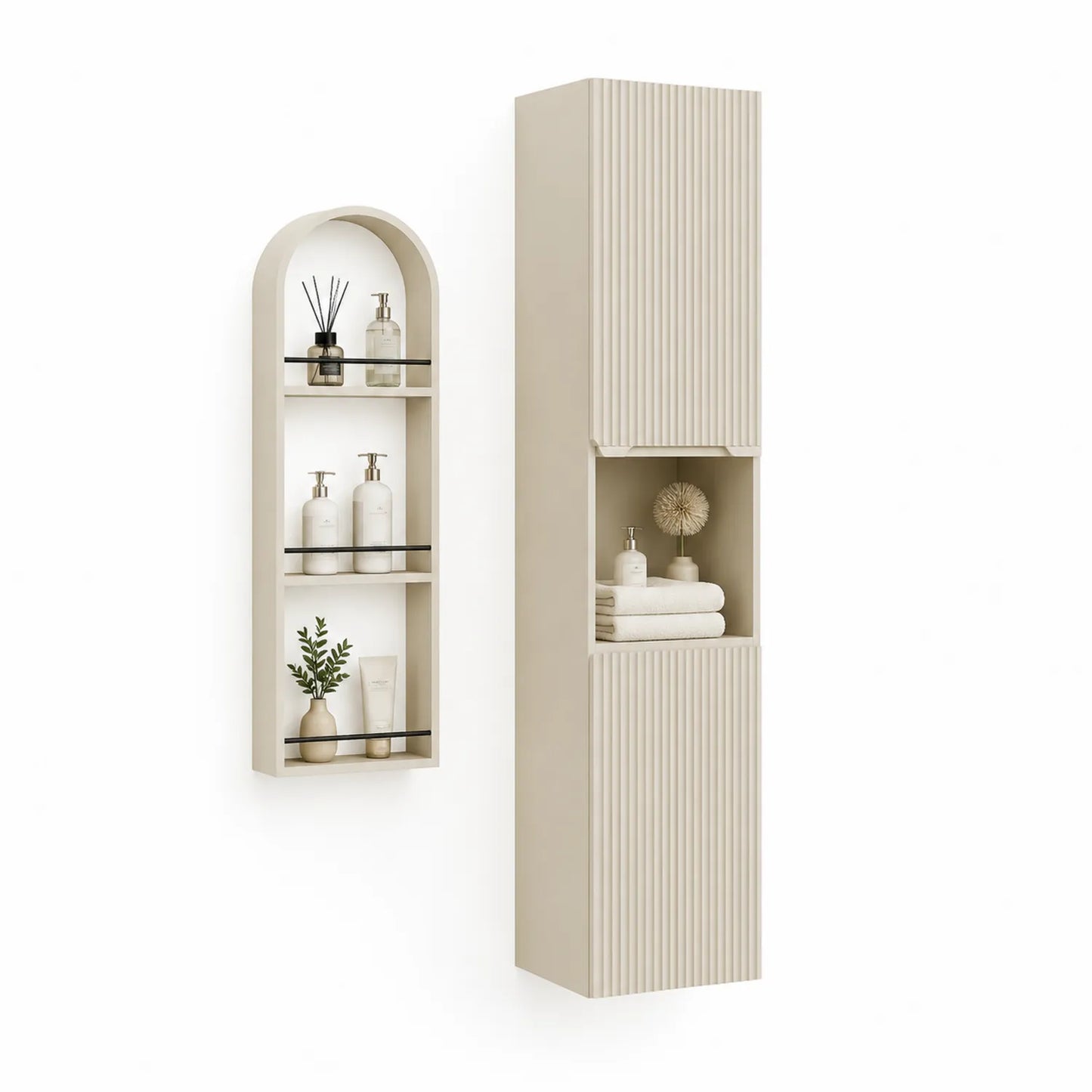 Badezimmerschrank Set mit Regal Holzwerkstoff Beige