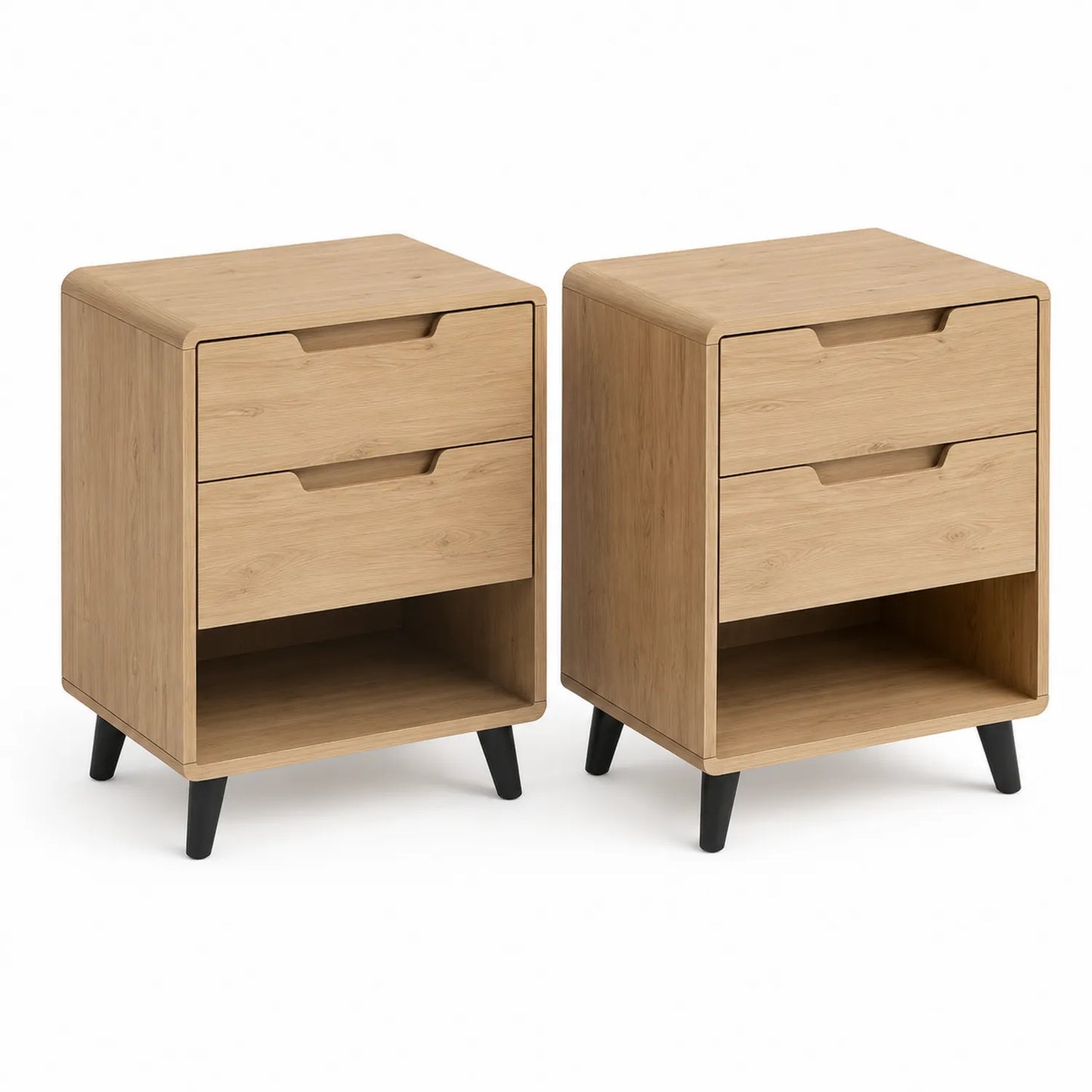 Holz Nachtkommoden Set mit 2 Schubladen und Eiche Optik