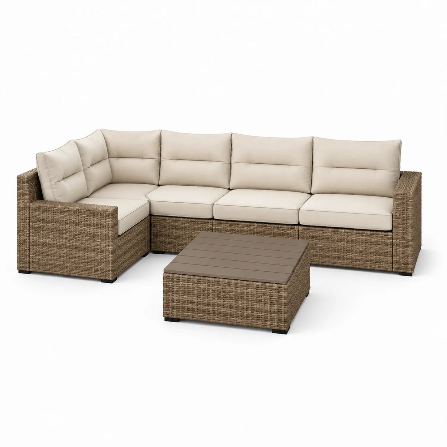 Gartenmöbel-Set L-förmiges Sofa aus Polyrattan mit beigen Kissen