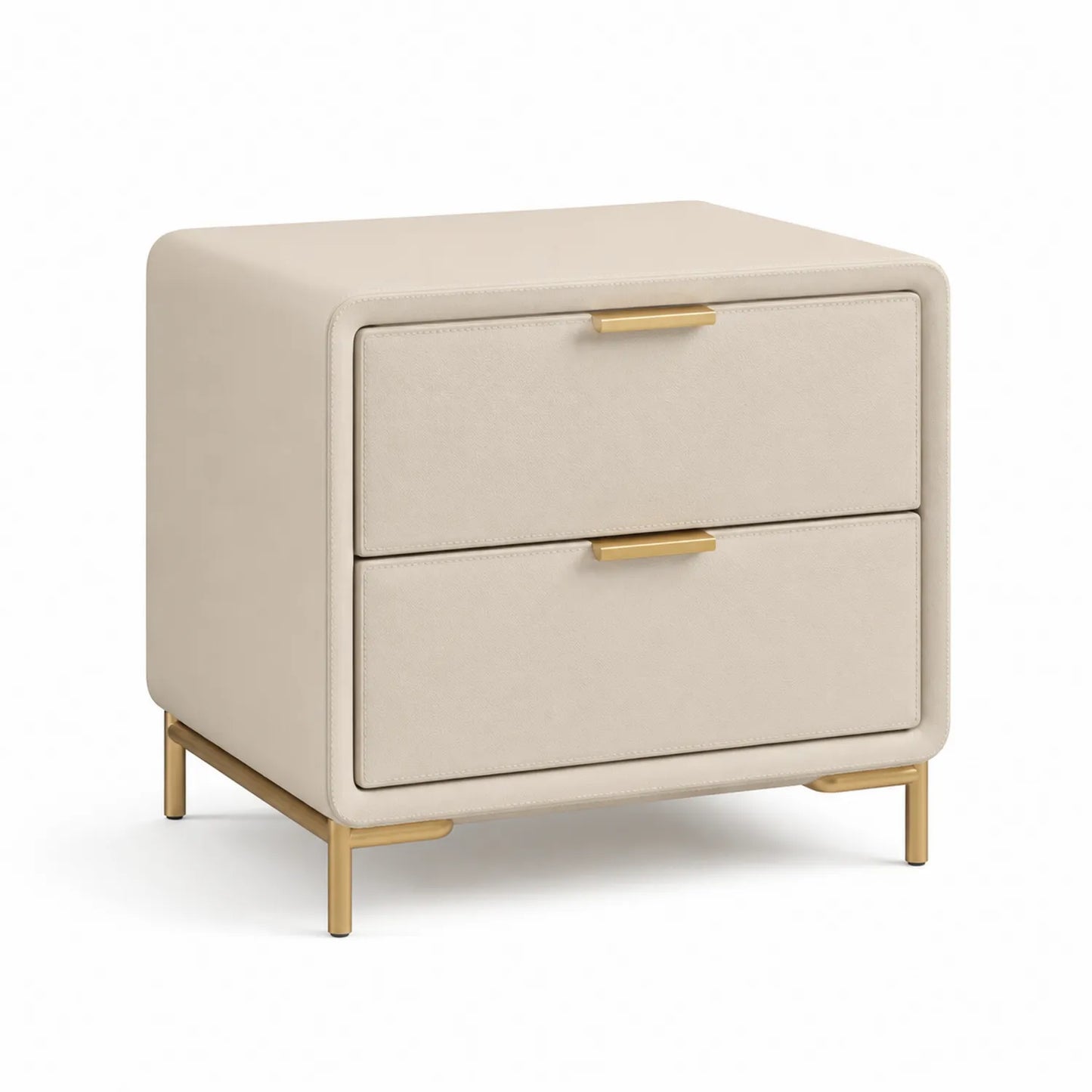 Nachttisch mit 2 Schubladen Beige Metallbeine Kunstleder 60x40x50cm