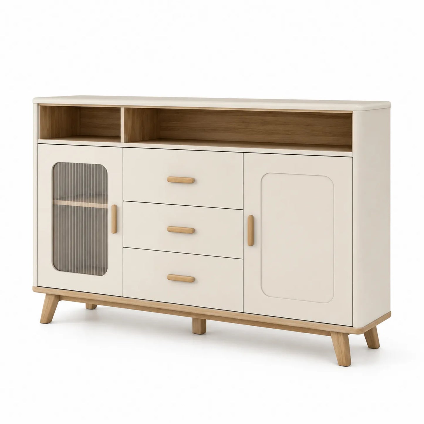 Sideboard mit Schubladen und Türen aus MDF und Eschenholz in Creme