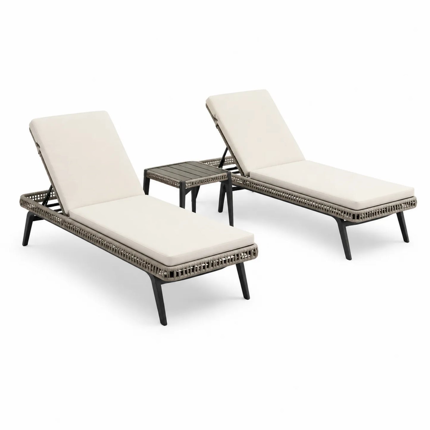 Aluminium und Polyrattan Outdoor-Liegestuhl-Set mit Tisch, Beige