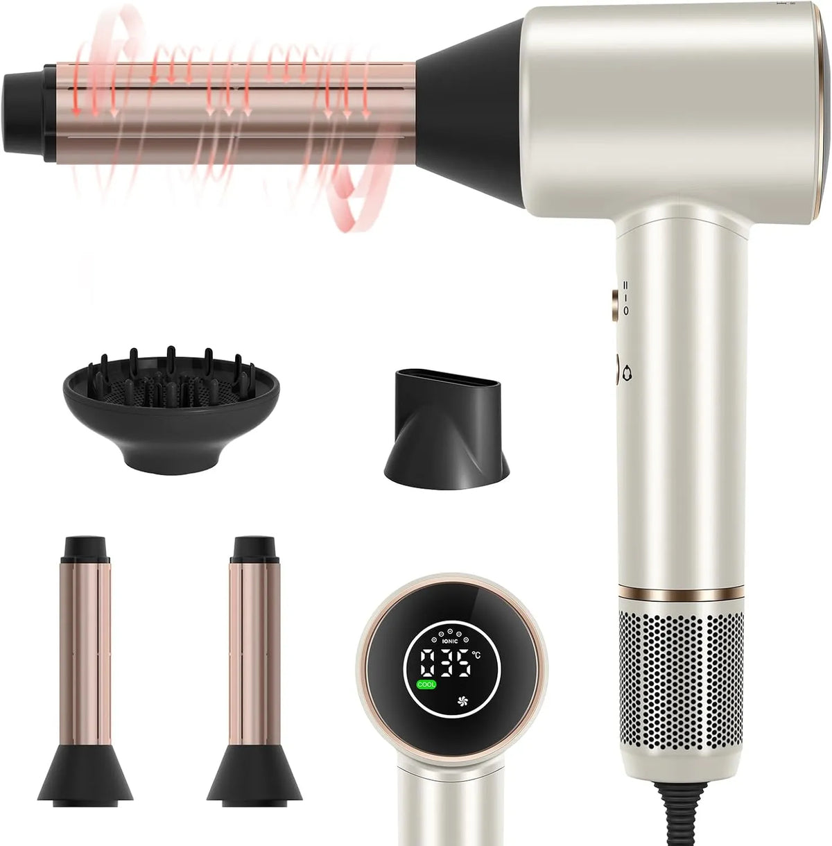 Modell 25M 25M 25M/S PARWIN PRO, 2x 32mm Auto Wrap-Curler, BEAUTY Air-Sonic Föhn, S Luftstrom für Schnelle Trocknung (Champagne Silver)