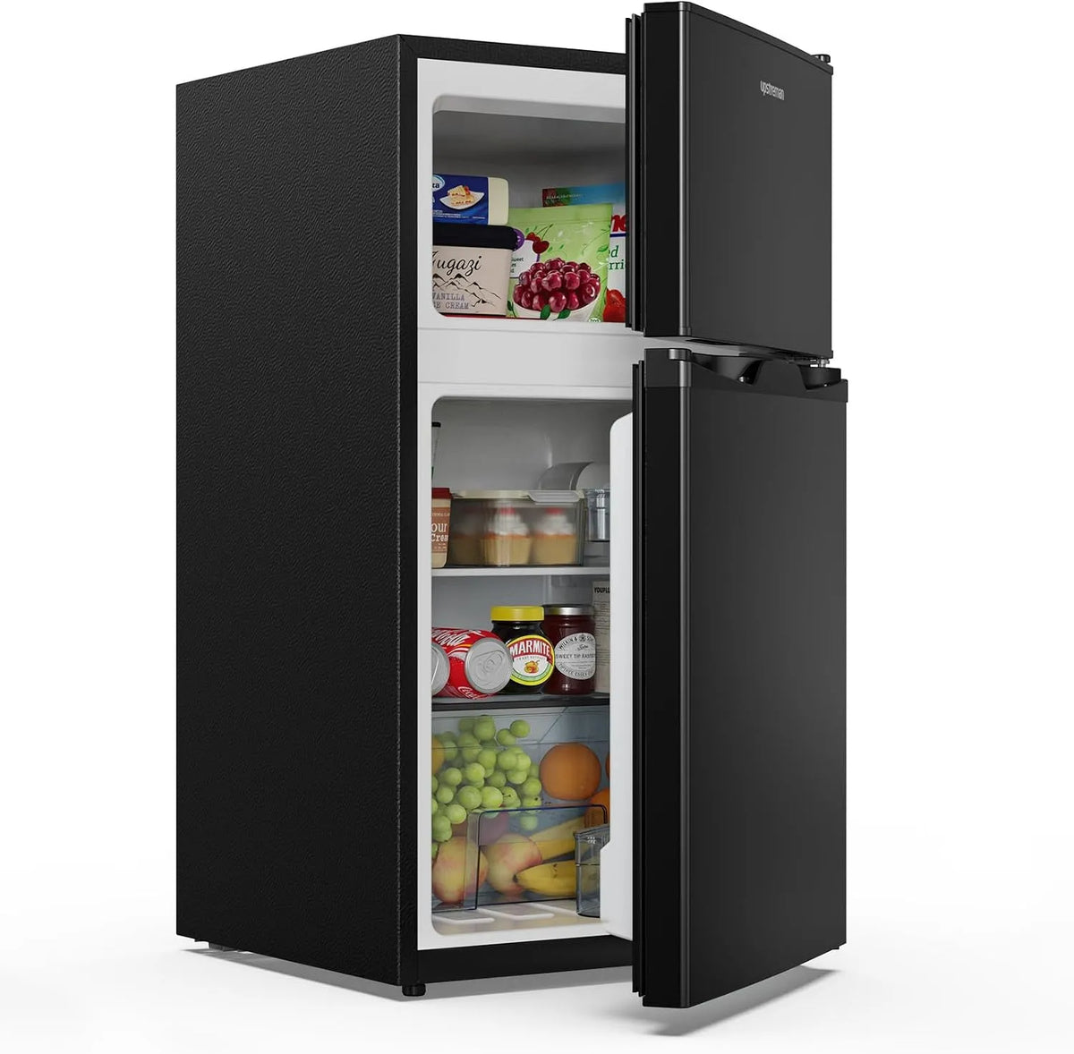 Kühlschrank TM84, Upstreman 84L Kühl Gefrierkombination, mit Gefrierfach oben,39dB Leise und LED Beleuchtung,Kleiner mit 2 Wechselbare Tür