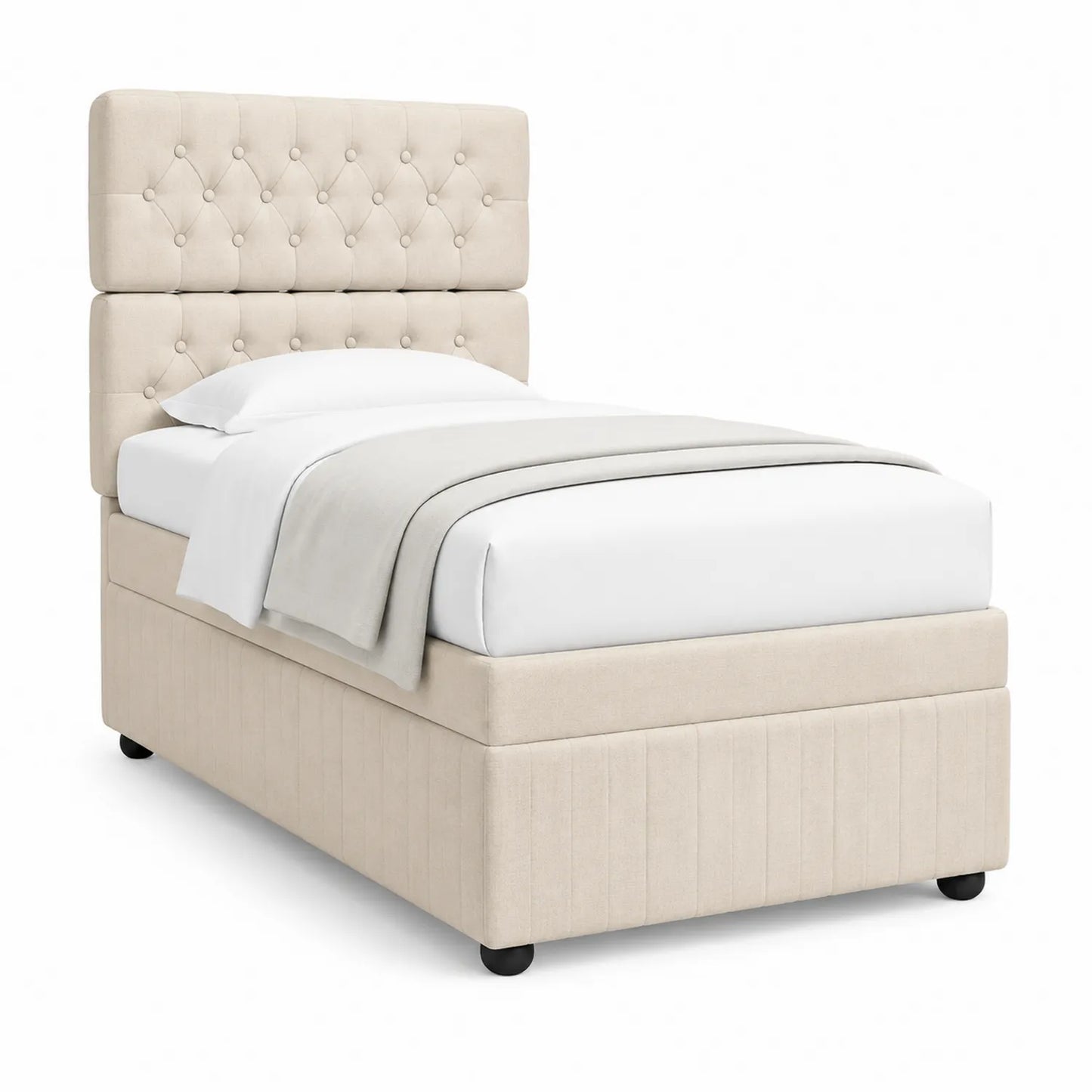 Einzelbett mit Polsterkopfteil aus Holz und Stoff Beige 200x90 cm