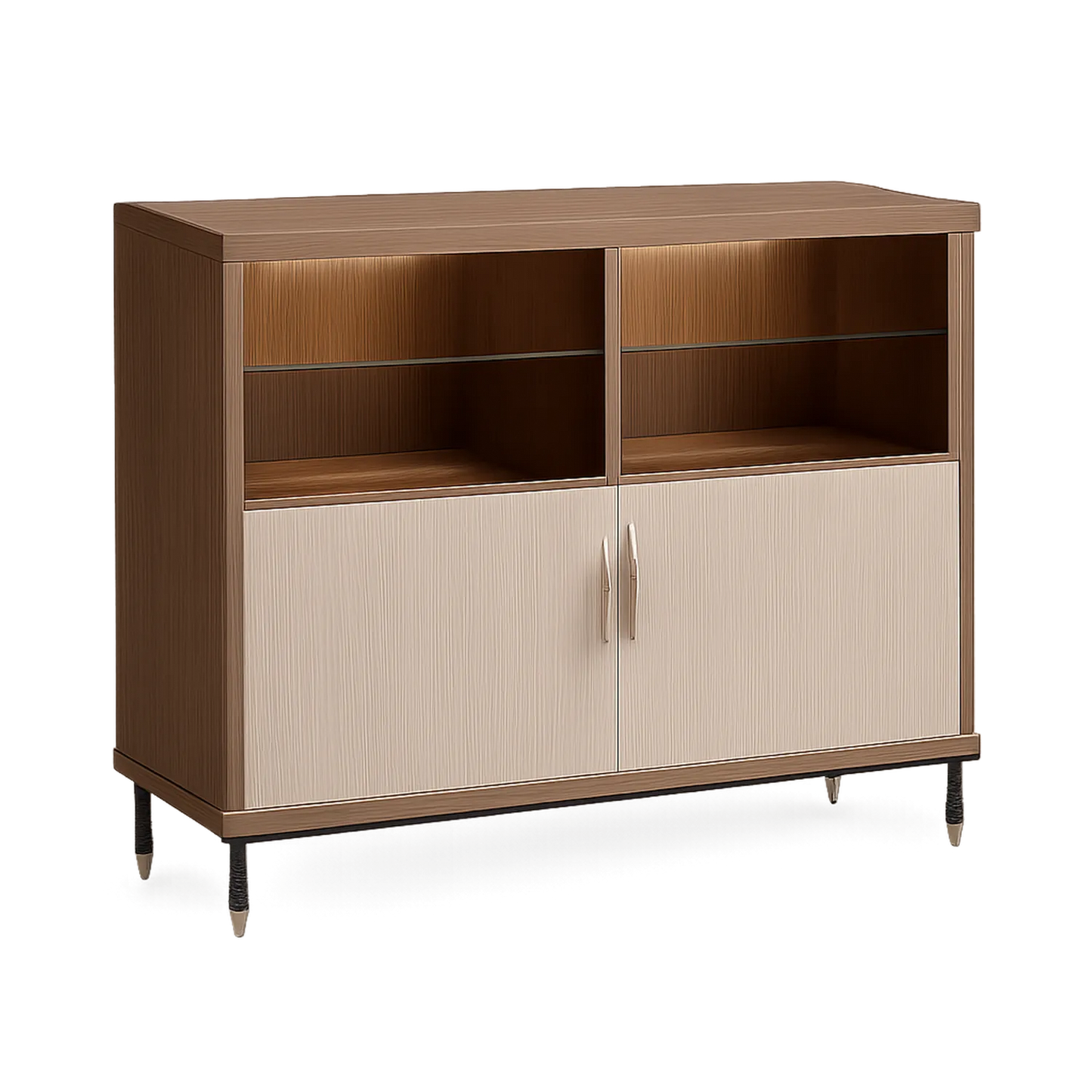 Sideboard Holz Metall Gehärtetes Glas Braun/Beige 120x40x80 cm