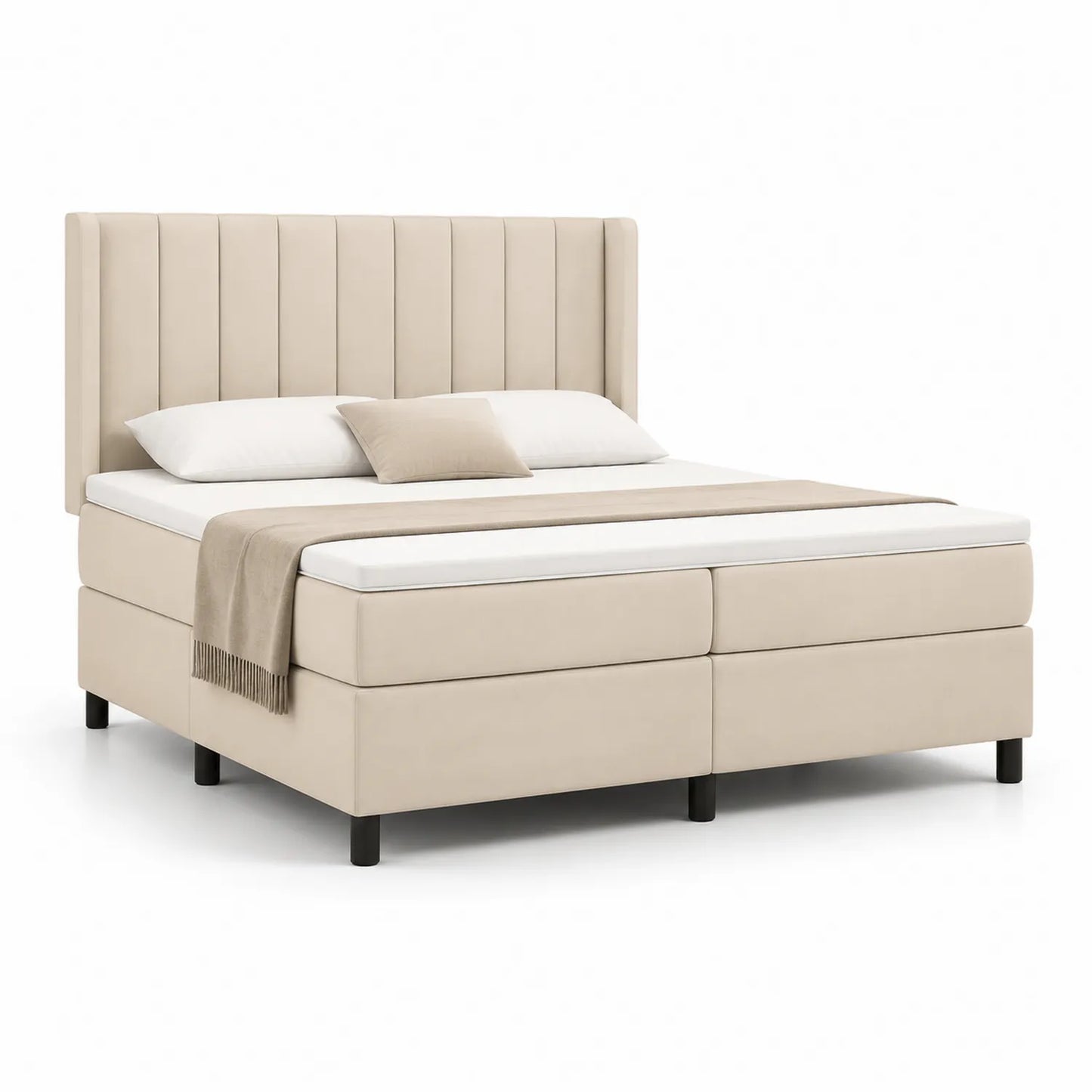 Boxspringbett 180x200 cm Beige Stoff mit gepolstertem Kopfteil