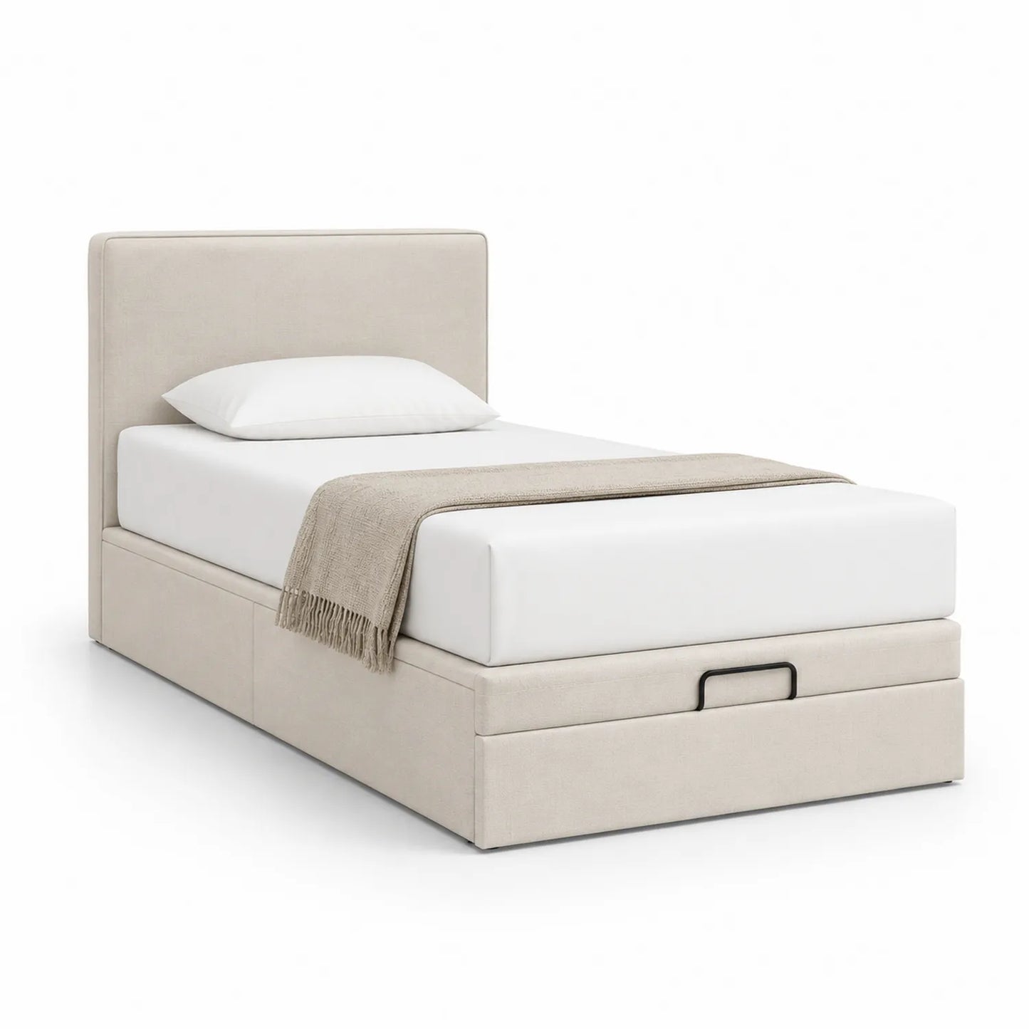Einzelbett 90x200 cm Beige Holz Stoff mit Stauraum