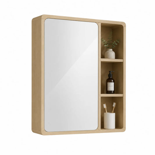 Eichenholz Wandspiegelschrank mit Regal 80x60x15 cm
