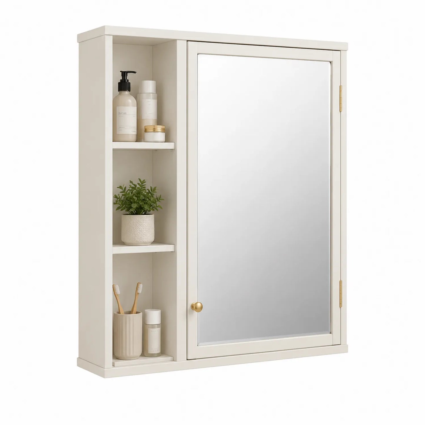 Wandmontierter Badezimmerschrank aus MDF-Holz mit Spiegel, Weiß