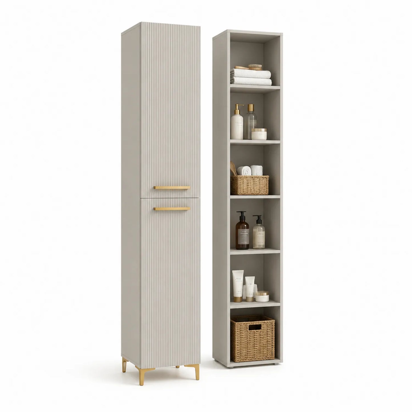 Badezimmerschrank Set mit Regal 30x190x35 cm Grau