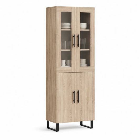 Vitrinenschrank aus Holz mit Glastür, 4 Türen, 180x60x35cm