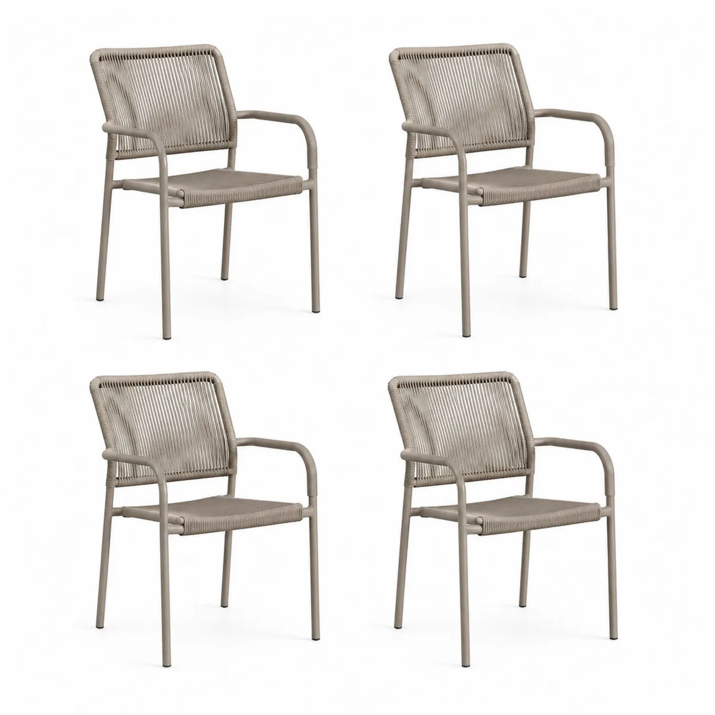 4-teiliges Set Metall-Gartensessel mit Polypropylenschnur Beige