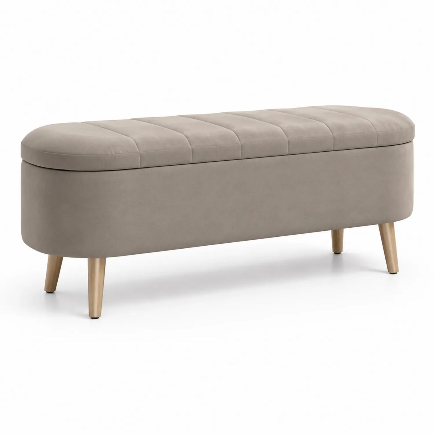 Beige Polsterbank mit Stauraum aus Holz und Samtpolster