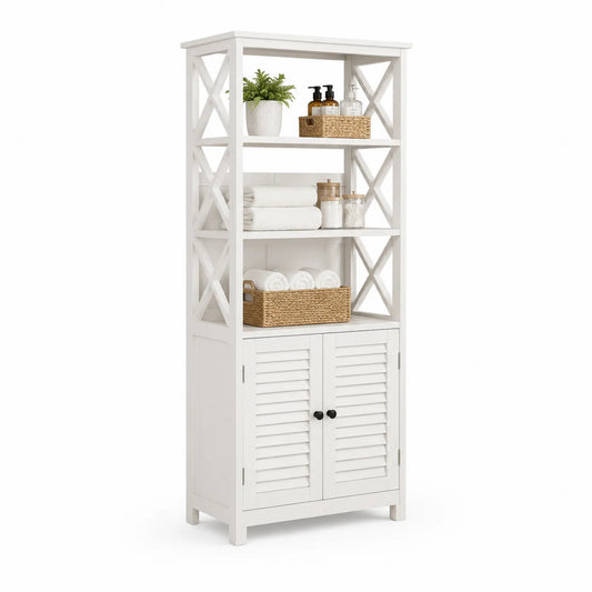 Holzregal mit Schrank Weiß 60x30x180cm