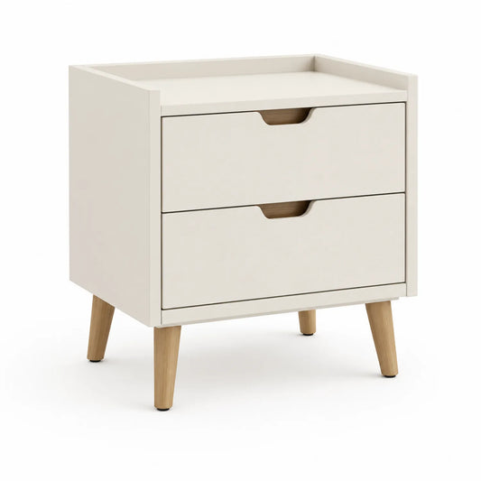 Nachttisch mit 2 Schubladen aus MDF und Kiefernholz Beige