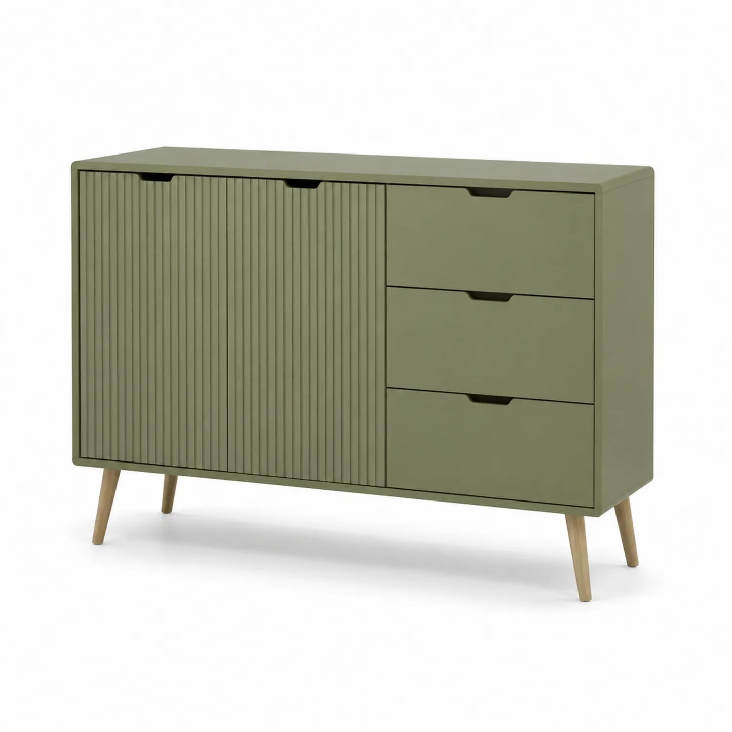 MDF Sideboard mit 1 Tür und 3 Schubladen in Olivgrün