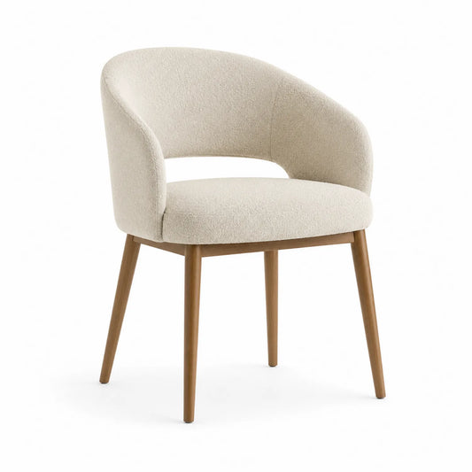 Esszimmerstuhl Bouclé Stoff Eichenholz Beige 80cm