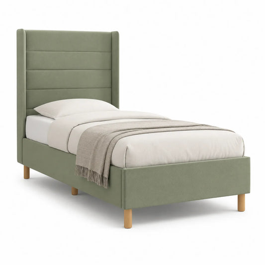 Einzelbett Holzrahmen Stoffbezug Grün 200x90 cm
