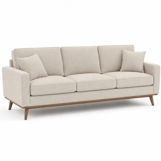 3-Sitzer Sofa aus Holz und Leinenstoff Beige