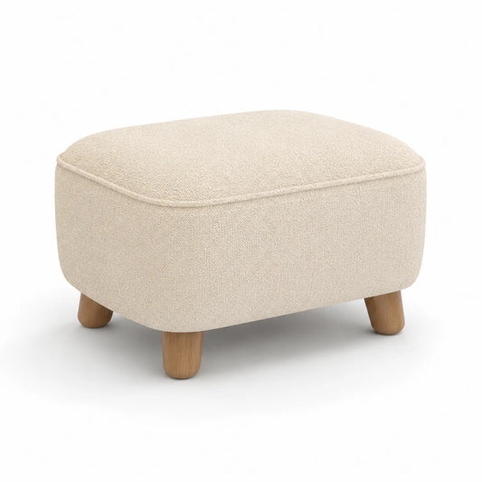 Fußhocker Bouclé-Stoff Beige mit Eichenholzfüßen