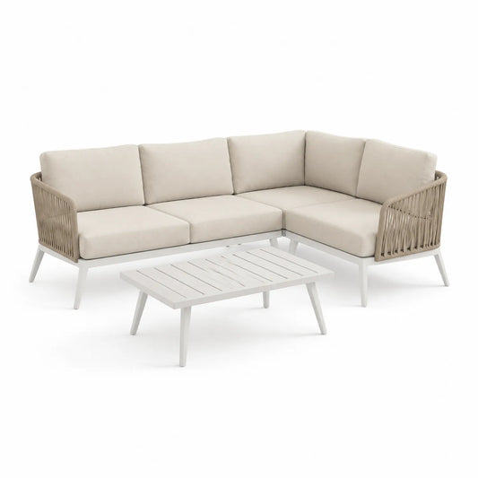 Eckgarnitur Gartensofa-Set Aluminium Polyester Beige