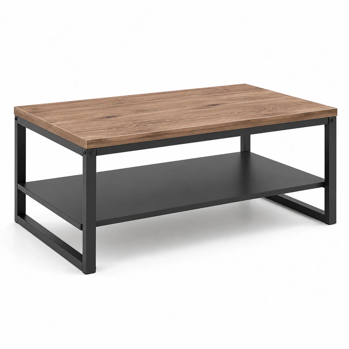 Rechteckiger Couchtisch mit Holzoptik und Metallrahmen, 110x60x45cm