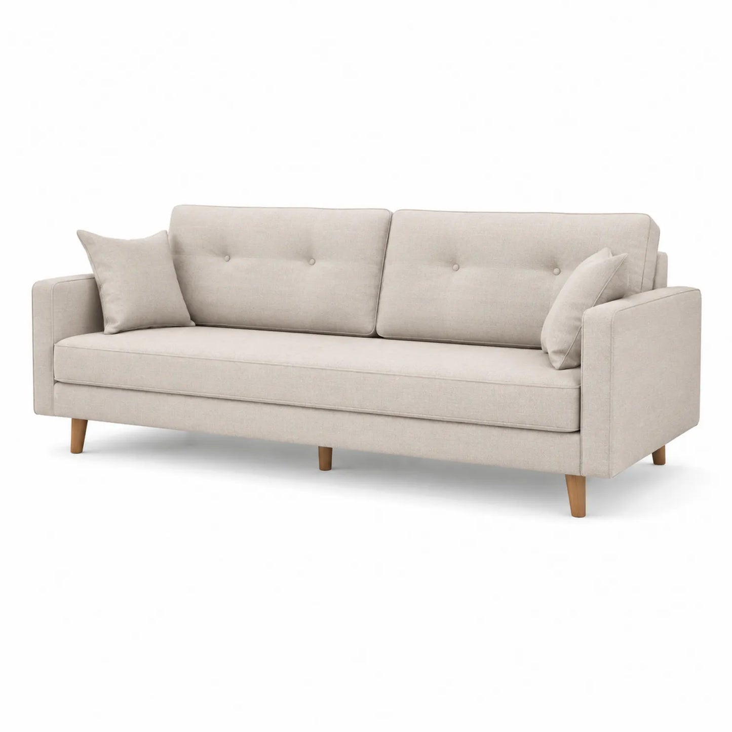 3-Sitzer Stoffsofa Beige mit Holzfüßen