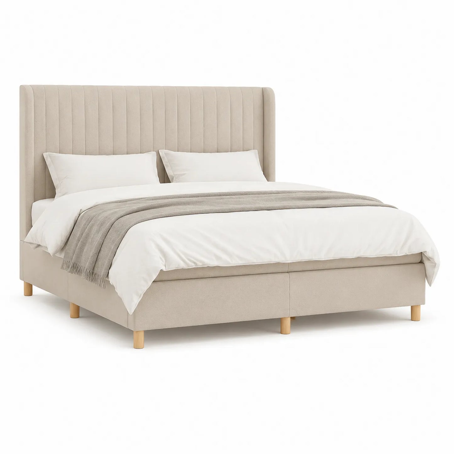Holzbett mit gestepptem Kopfteil 200x180cm Beige