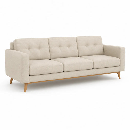 3-Sitzer Stoff Sofa Beige mit Buchenholzbeinen 200cm