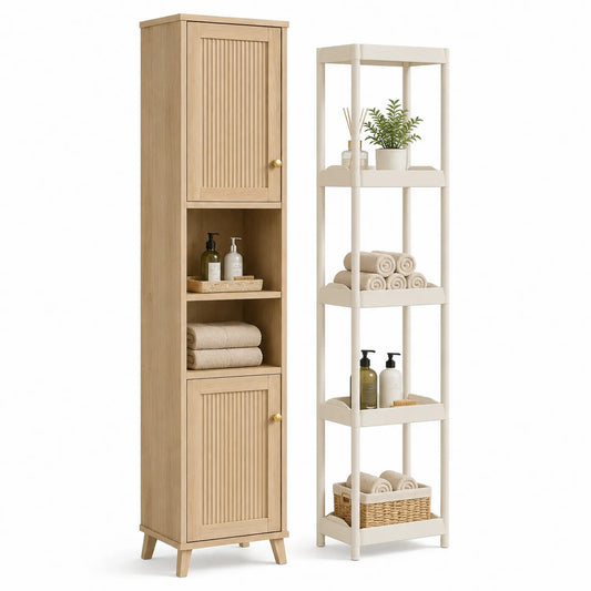 Badezimmerschrank-Set aus Holz und Kunststoff Beige