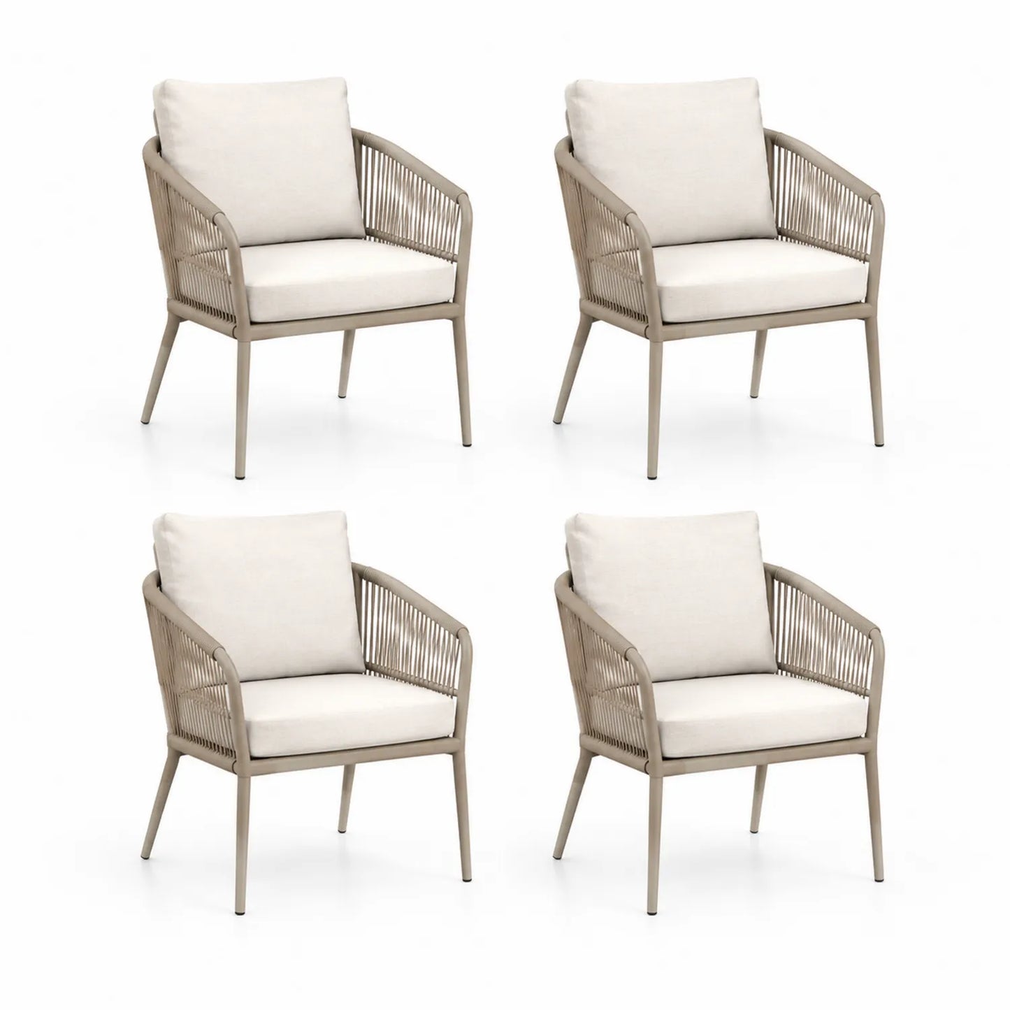 4er-Set Gartenstühle Aluminium Beige mit Polstern