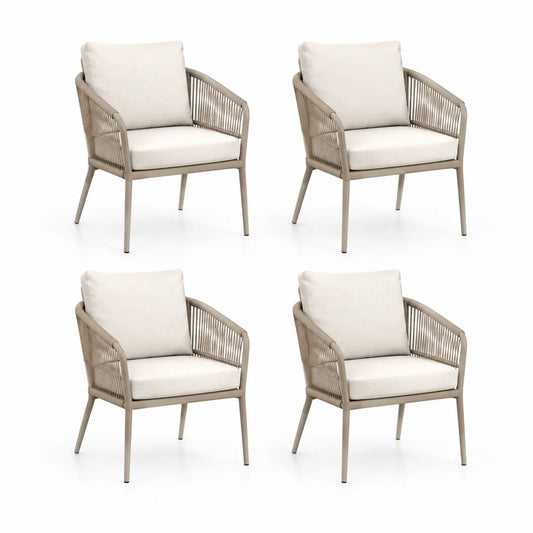 4er-Set Gartenstühle Aluminium Beige mit Polstern