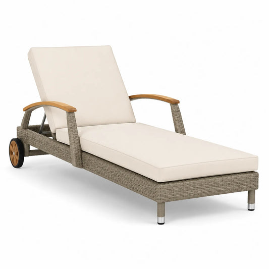 Gartenliege aus Rattan mit Aluminiumrahmen und Kissen, Beige