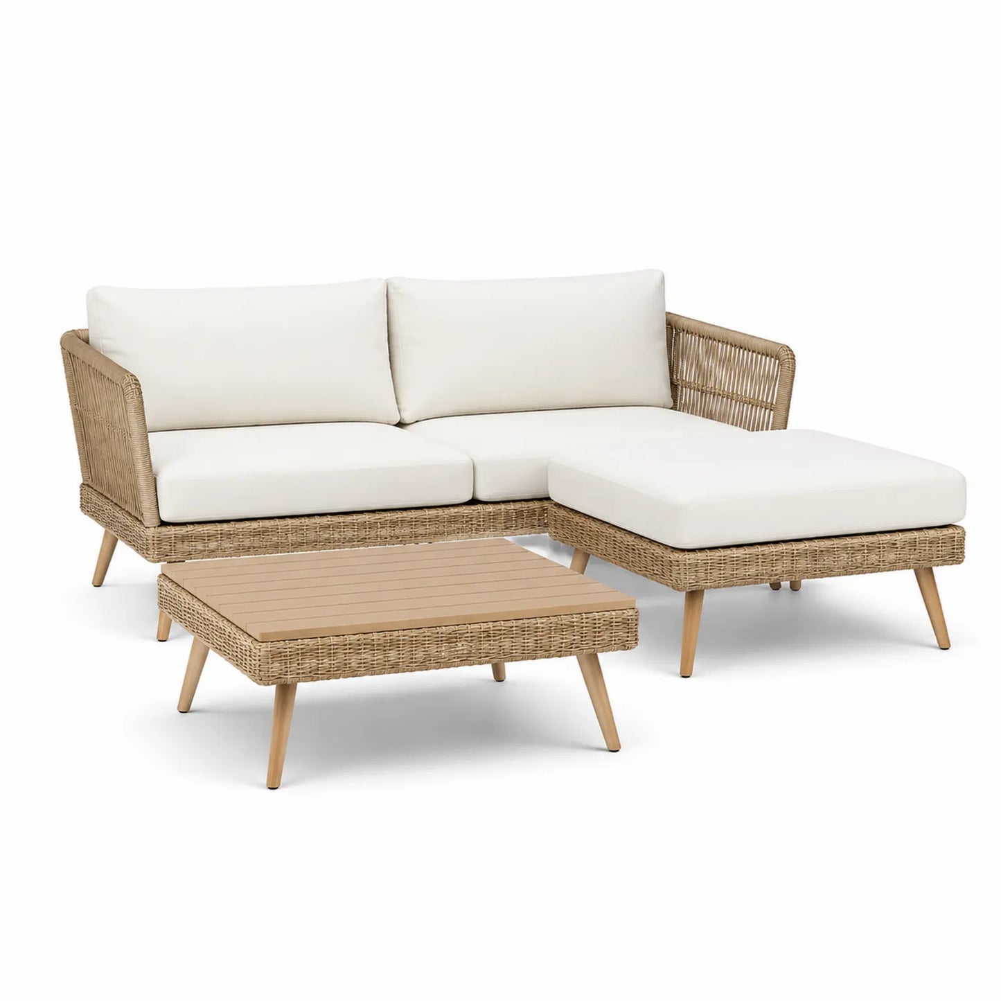Outdoor-Set aus Polyrattan mit Aluminiumrahmen und Polyesterkissen Beige