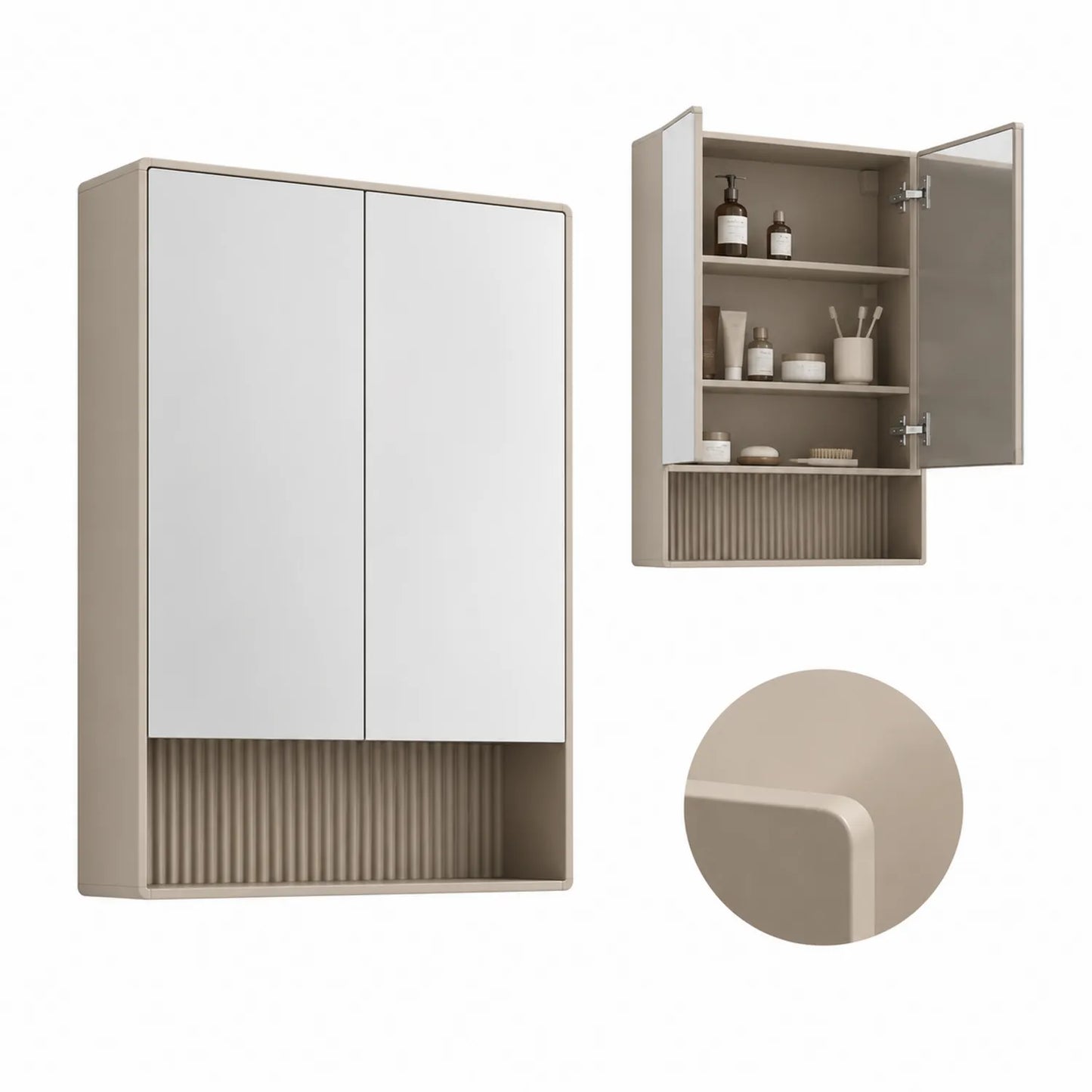 Badezimmerschrank mit Spiegeltüren MDF Beige/Weiß 60 x 70 x 20 cm