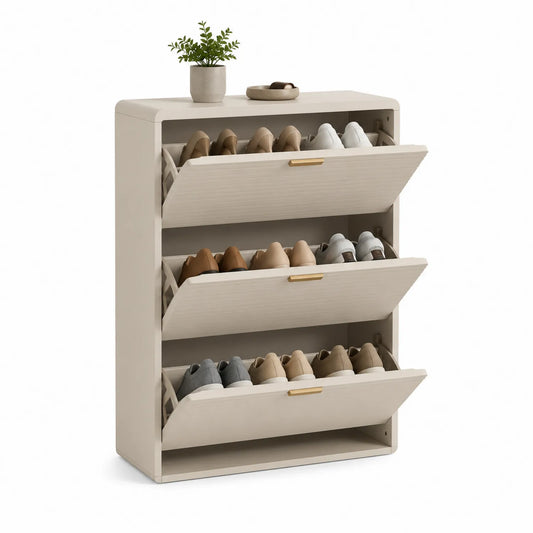 Schuhschrank mit drei Klappen aus MDF Holz 115 cm