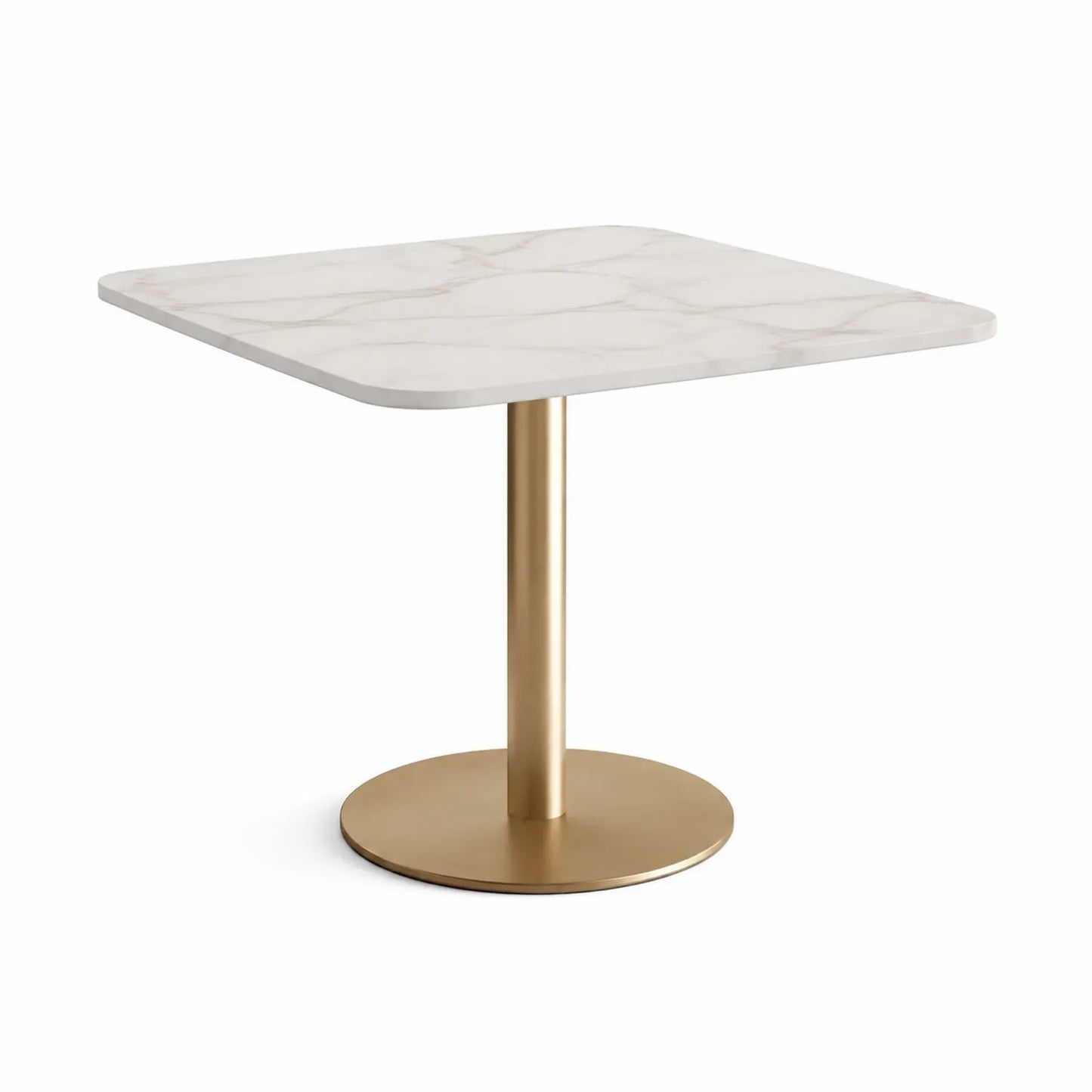 Esstisch quadratisch Marmoroptik MDF weiße Tischplatte goldene Edelstahlbasis