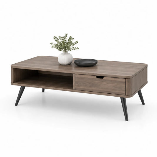 Holz Couchtisch mit Metallbeinen und Schublade 120x60x40 cm